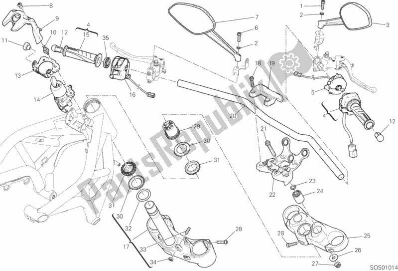 Tutte le parti per il Manubrio E Comandi del Ducati Monster 821 Stealth USA 2020